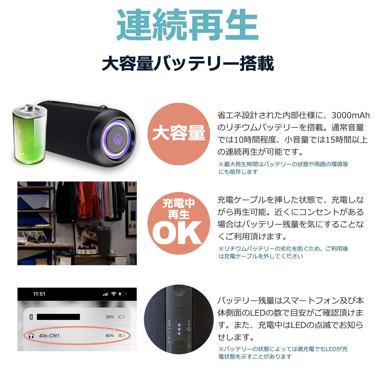 ステレオ 重低音 Bluetoothスピーカー CW1L